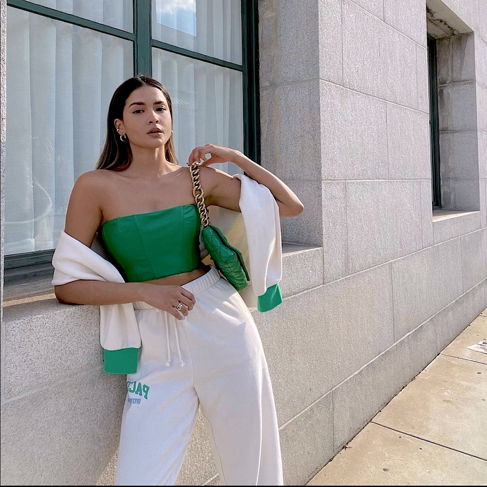 Zara Green Faux Leather Bustier Corset Crop Top - Picture 3 of 16